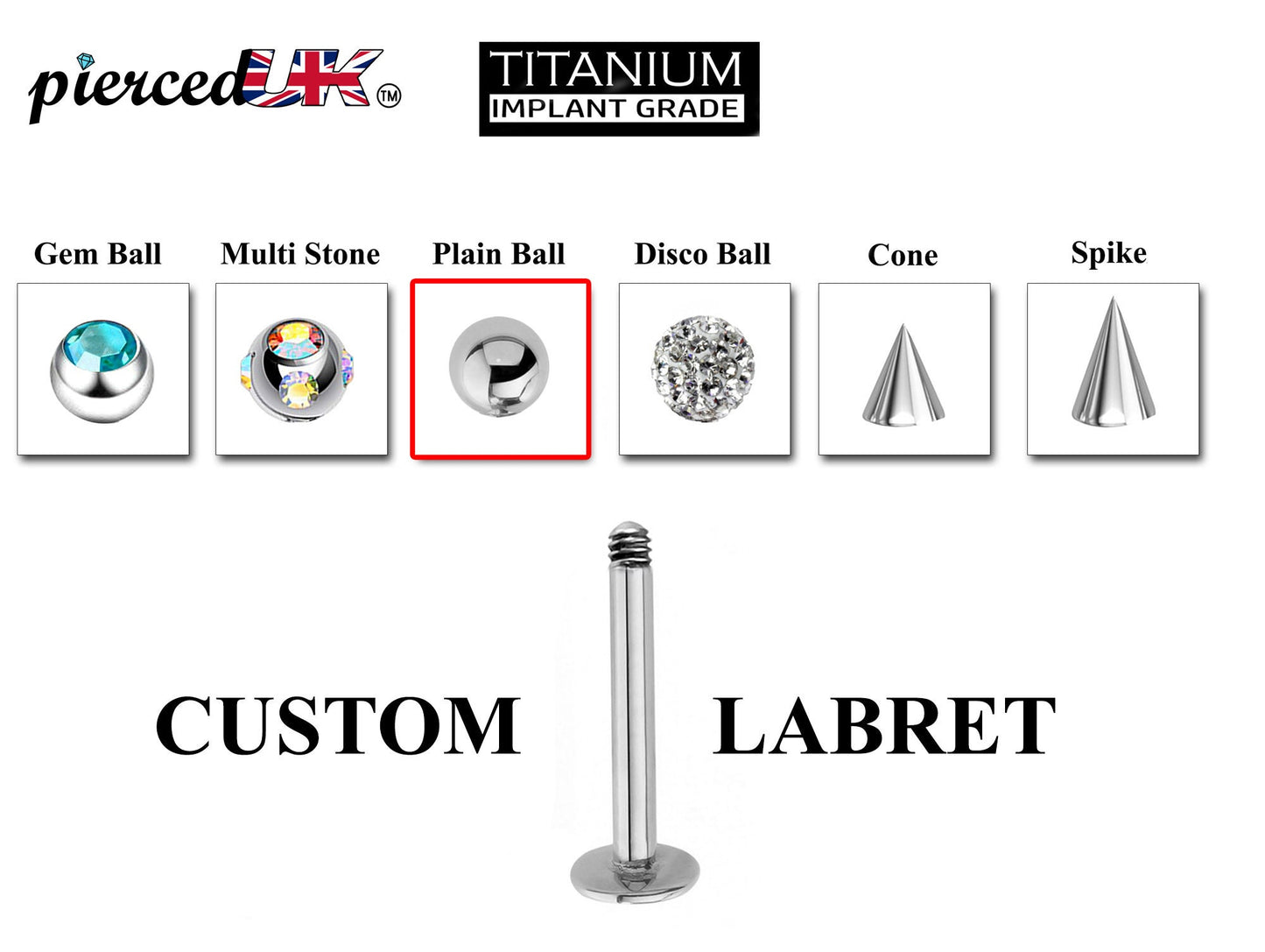 Titanium Labret Studs - Customize Labret Lip Piercing in 16g / 14g - Spike - Gem Ball - Multi Stone - Disco Ball - Plain Ball.