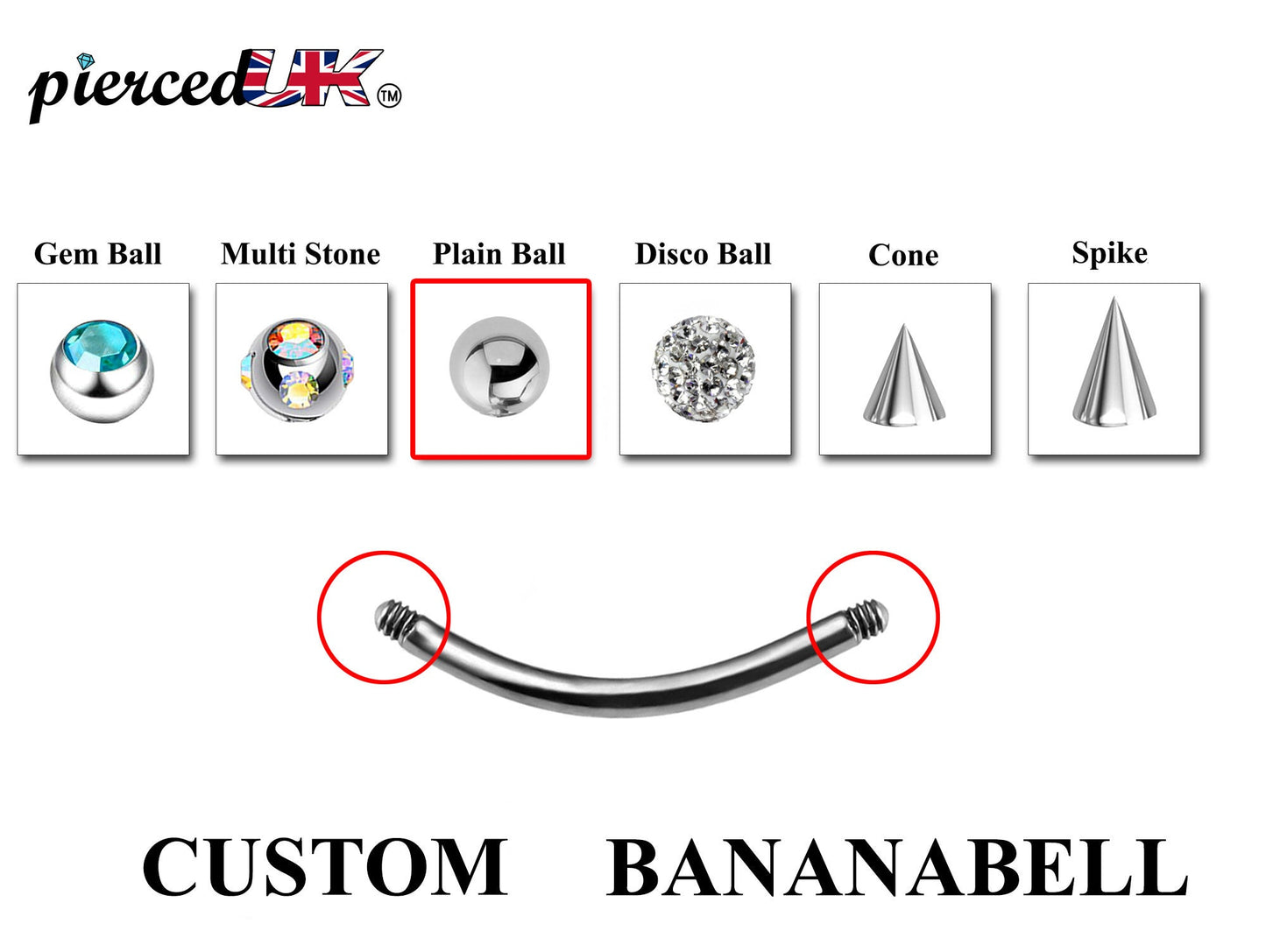 Curved Barbell Earrings - Customize Bent Barbell Piercing in 18g 16g 14g - Spike - Gem Ball - Multi Stone - Disco Ball - Plain Ball.