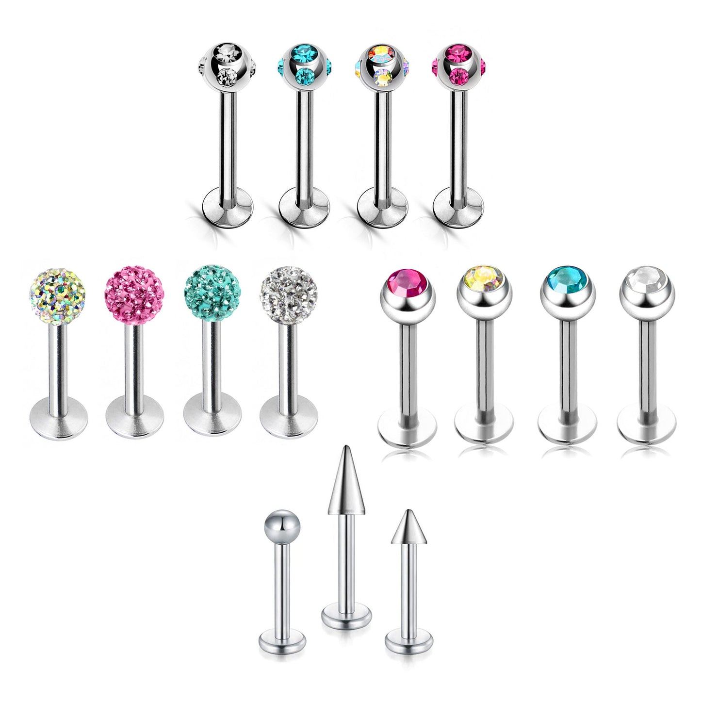 Titanium Labret Studs - Customize Labret Lip Piercing in 16g / 14g - Spike - Gem Ball - Multi Stone - Disco Ball - Plain Ball.