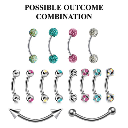 Curved Barbell Earrings - Customize Bent Barbell Piercing in 18g 16g 14g - Spike - Gem Ball - Multi Stone - Disco Ball - Plain Ball.