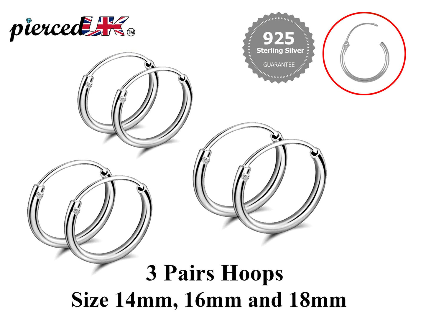 Huggie Hoop Earrings Silver - Set of 3 Pairs Hoop Earrings for Women - Comes in Sizes of 14mm, 16mm and 18mm - Silver, Gold, Rose Gold