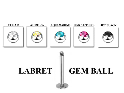 Titanium Labret Studs - Customize Labret Lip Piercing in 16g / 14g - Spike - Gem Ball - Multi Stone - Disco Ball - Plain Ball.