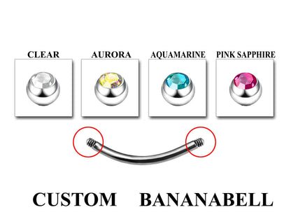 Curved Barbell Earrings - Customize Bent Barbell Piercing in 18g 16g 14g - Spike - Gem Ball - Multi Stone - Disco Ball - Plain Ball.
