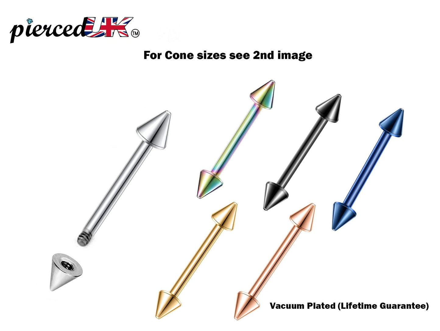 Cone Barbell Industrial Piercing – 18g, 16g, 14g (1.0, 1.2 & 1.6mm) Straight Barbell with Cone– Nipple, Cartilage, Ear Pierce
