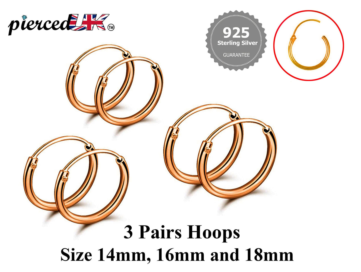 Huggie Hoop Earrings Silver - Set of 3 Pairs Hoop Earrings for Women - Comes in Sizes of 14mm, 16mm and 18mm - Silver, Gold, Rose Gold