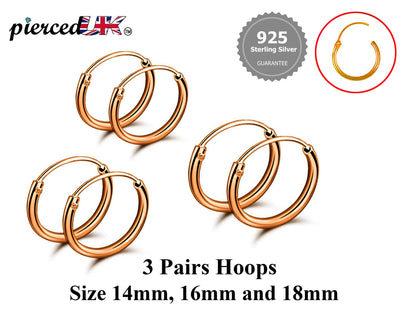 Huggie Hoop Earrings Silver - Set of 3 Pairs Hoop Earrings for Women - Comes in Sizes of 14mm, 16mm and 18mm - Silver, Gold, Rose Gold