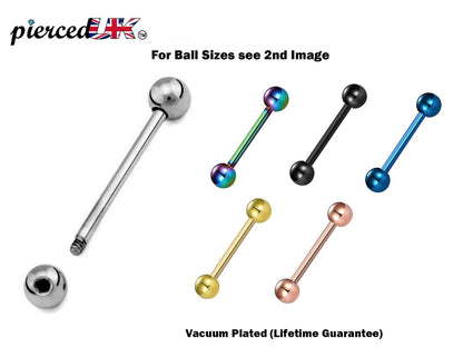Industrial Barbell Earrings Piercing Bars – 18g, 16g, 14g (1.0, 1.2 & 1.6mm) - Straight Barbell - Barbell Stud Tongue, Nipple, Cartilage