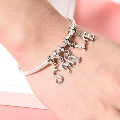 Alphabet Charms, Silver Initial Letter for Charm Bracelet with High Quality CZ Crystals - A to Z - for both Bracelet and Necklaces