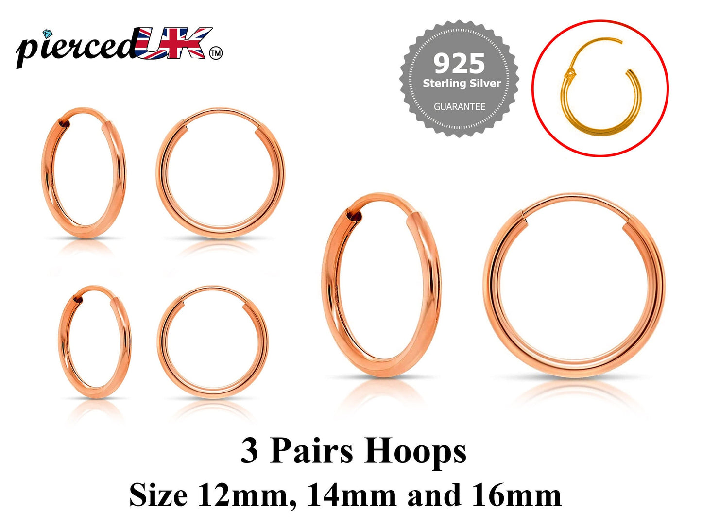 Hoop Earrings Silver - Set of 3 Pairs Hoop Earrings for Women - Comes in Sizes of 12mm, 14mm and 16mm - Silver, Gold, Rose Gold