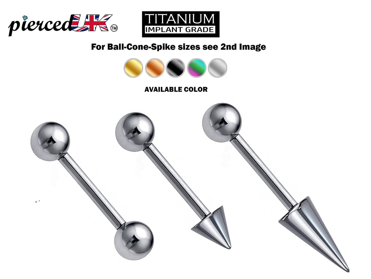 Titanium Nipple Jewelry BallConeSpike Barbell Industrial Bar, Nose Bridge, Nipple Barbell, Cartilage, Helix Barbell - 18G 16G 14G