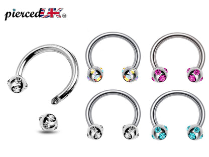 Circular Barbell, Multi Stone Horseshoe Septum Ring - 16G, 14G - Sizes 6mm to 16mm - Piercing for Nose, Eyebrow, Ears, Lip Ring, Nipple.