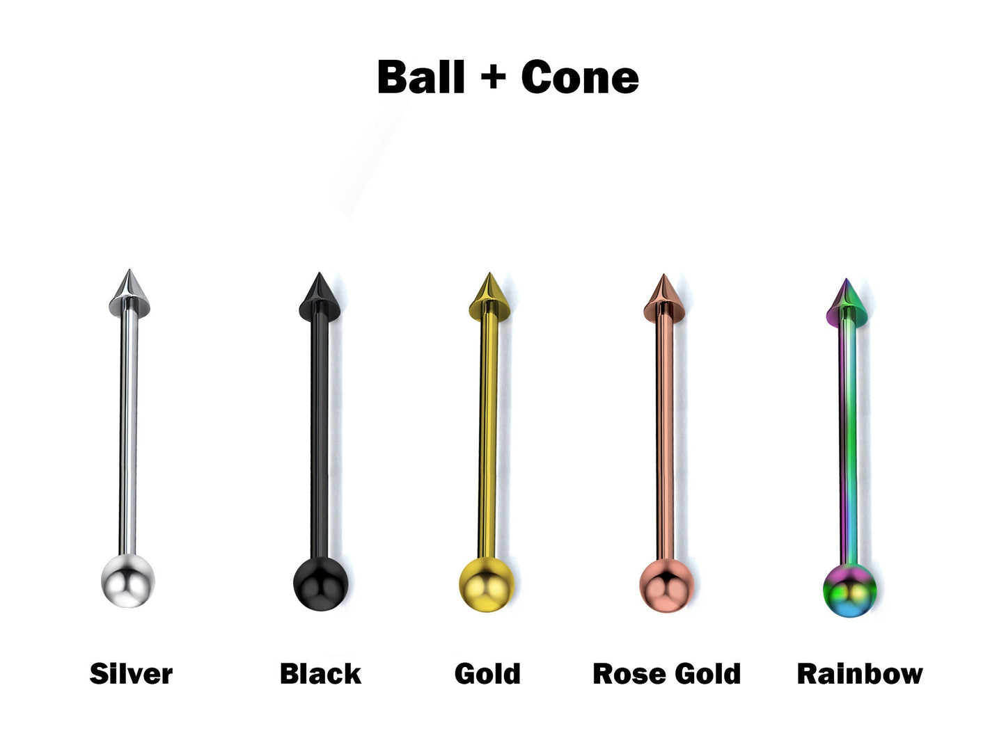 Titanium Nipple Jewelry BallConeSpike Barbell Industrial Bar, Nose Bridge, Nipple Barbell, Cartilage, Helix Barbell - 18G 16G 14G