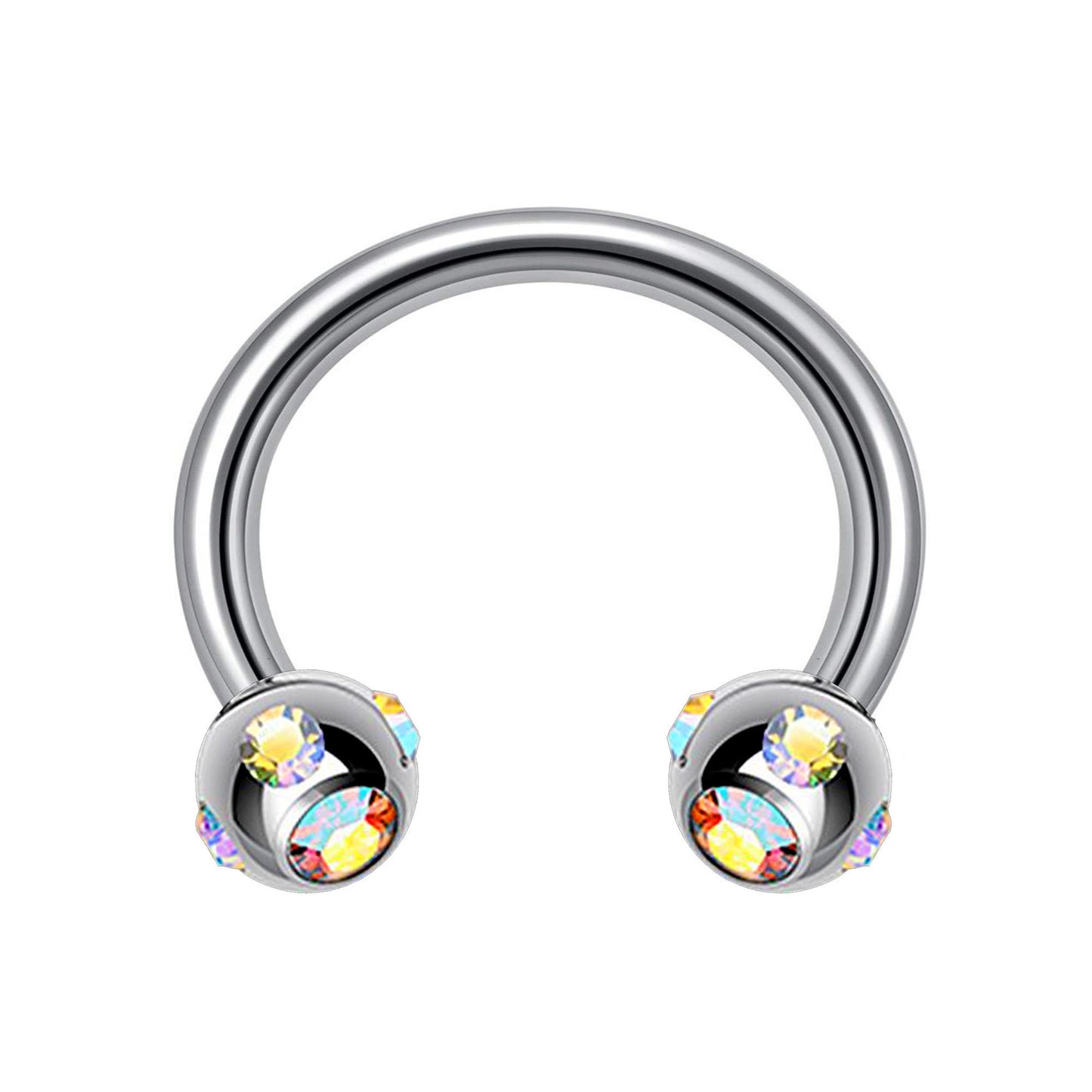 Circular Barbell, Multi Stone Horseshoe Septum Ring - 16G, 14G - Sizes 6mm to 16mm - Piercing for Nose, Eyebrow, Ears, Lip Ring, Nipple.