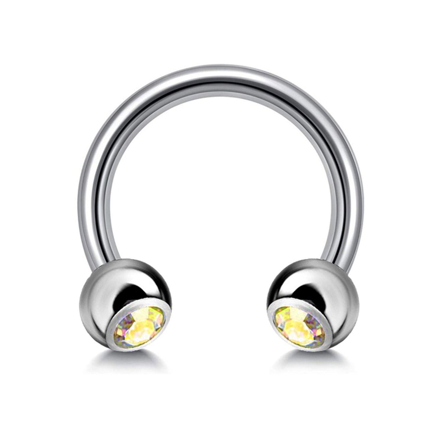Titanium Circular Barbell with Gem Balls - Horseshoe Piercing 18g 16g 14g Sizes 10mm to 16mm - Piercing for Nose, Eyebrow, Lip Ring, Nipple.