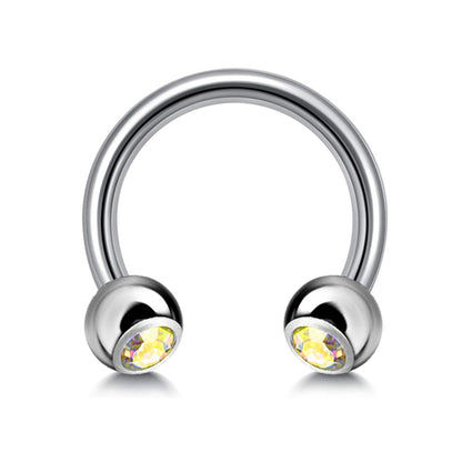 Titanium Circular Barbell with Gem Balls - Horseshoe Piercing 18g 16g 14g Sizes 10mm to 16mm - Piercing for Nose, Eyebrow, Lip Ring, Nipple.