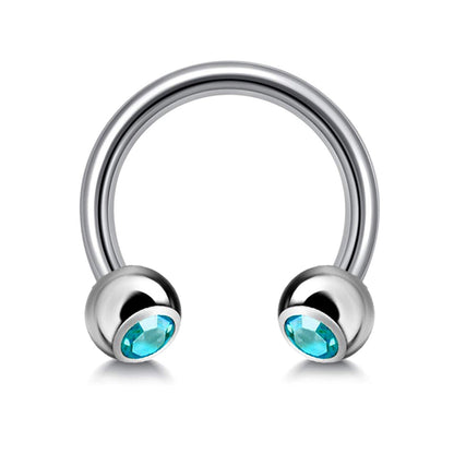 Titanium Circular Barbell with Gem Balls - Horseshoe Piercing 18g 16g 14g Sizes 10mm to 16mm - Piercing for Nose, Eyebrow, Lip Ring, Nipple.