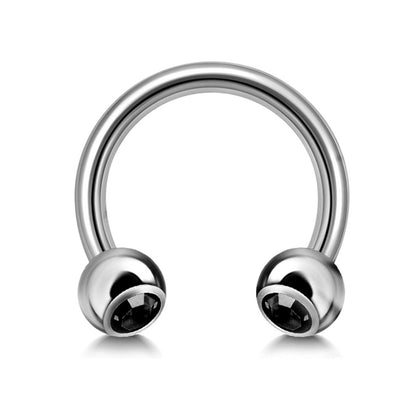Titanium Circular Barbell with Gem Balls - Horseshoe Piercing 18g 16g 14g Sizes 10mm to 16mm - Piercing for Nose, Eyebrow, Lip Ring, Nipple.