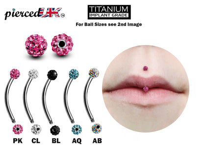 Titanium Jestrum Lip Piercing Jewelry with Disco Ball CZ Crystal 18g 16g 14g Bent Barbell Body Piercing also for Rook, Daith, Eyebrow