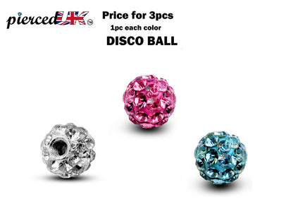 Titanium Replacement Piercing Parts, Loose Part – 3pcs Crystal Piercing Balls Attachment for lip labret, Barbell, Curved Barbell