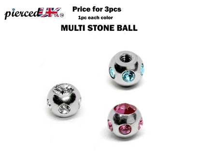 Titanium Replacement Piercing Parts, Loose Part – 3pcs Crystal Piercing Balls Attachment for lip labret, Barbell, Curved Barbell