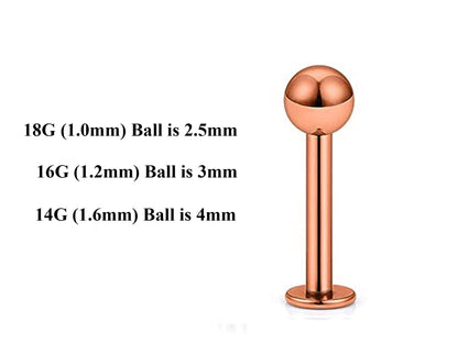 Rose Gold Labret Stud, Labret Piercing – Custom Lip Labret 18g 16g 14g Labret Piercing for Lip, Chin – Choose Top Ball in the Options