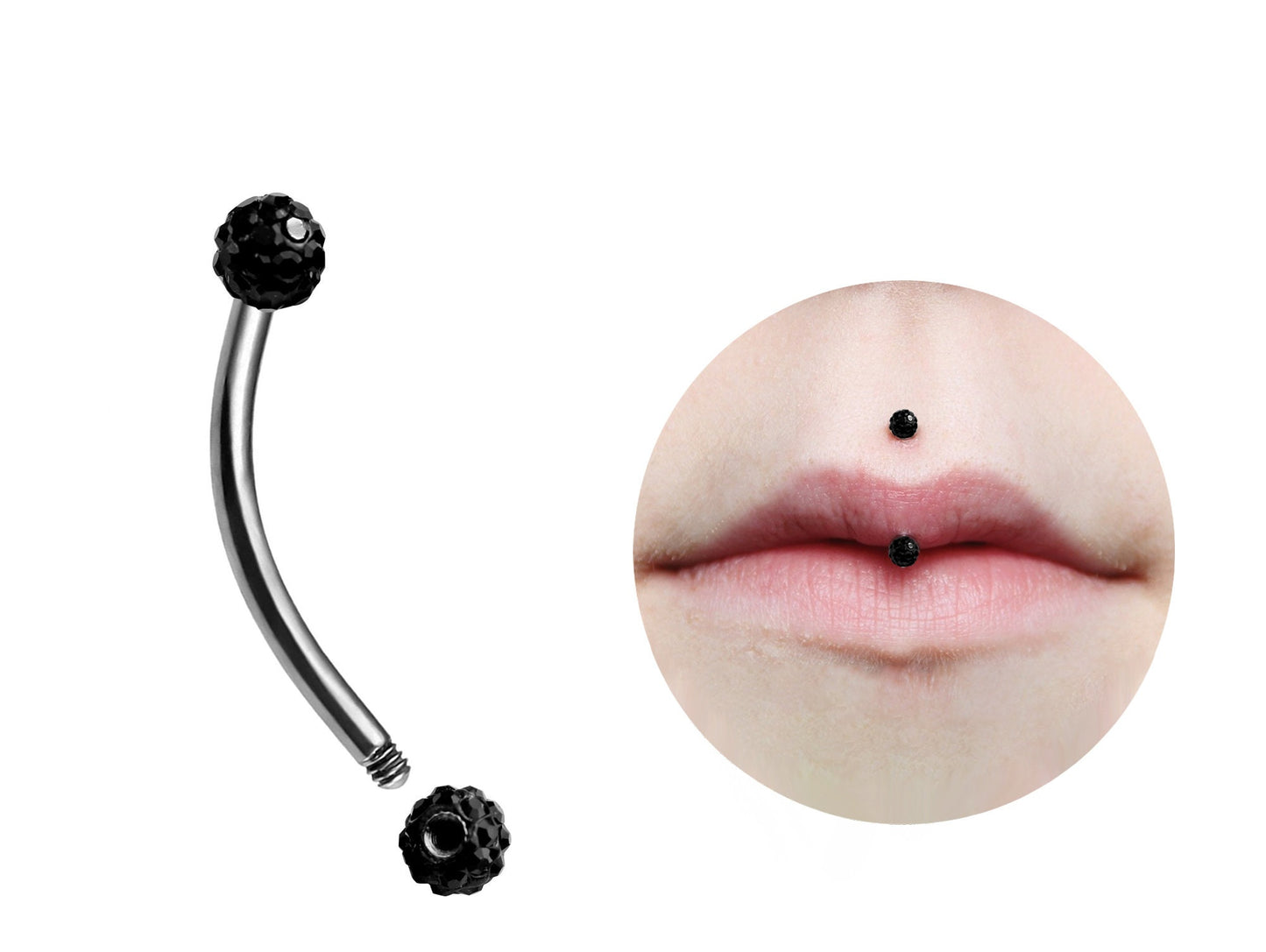 Titanium Jestrum Lip Piercing Jewelry with Disco Ball CZ Crystal 18g 16g 14g Bent Barbell Body Piercing also for Rook, Daith, Eyebrow