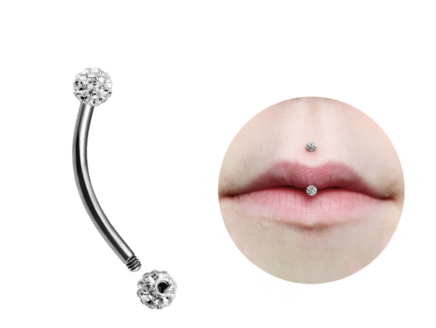 Titanium Jestrum Lip Piercing Jewelry with Disco Ball CZ Crystal 18g 16g 14g Bent Barbell Body Piercing also for Rook, Daith, Eyebrow