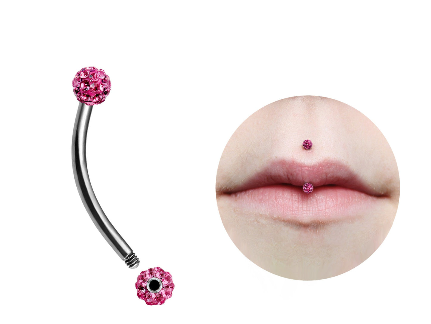 Titanium Jestrum Lip Piercing Jewelry with Disco Ball CZ Crystal 18g 16g 14g Bent Barbell Body Piercing also for Rook, Daith, Eyebrow