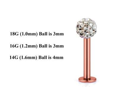 Rose Gold Labret Stud, Labret Piercing – Custom Lip Labret 18g 16g 14g Labret Piercing for Lip, Chin – Choose Top Ball in the Options