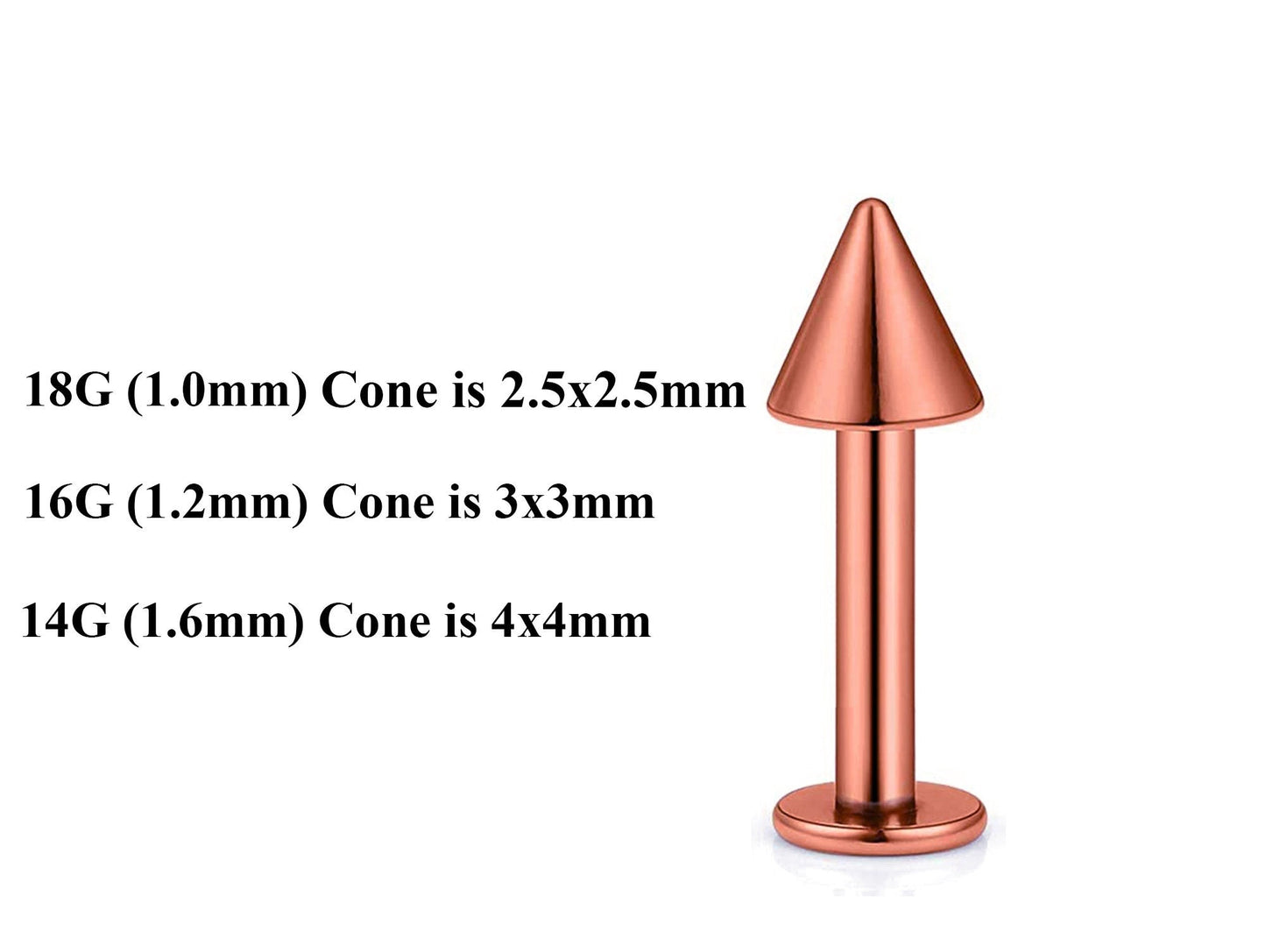 Rose Gold Labret Stud, Labret Piercing – Custom Lip Labret 18g 16g 14g Labret Piercing for Lip, Chin – Choose Top Ball in the Options