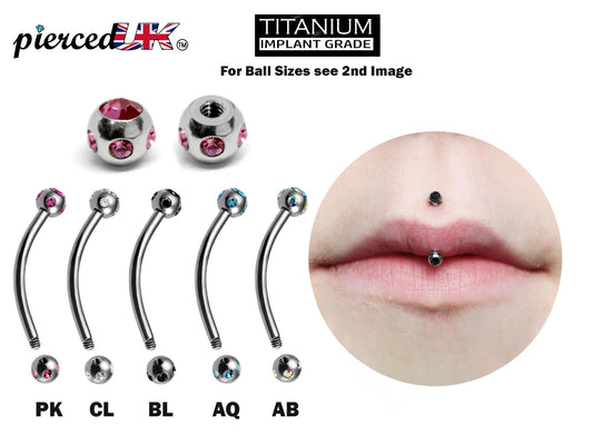 Titanium Jestrum Piercing Lip Jewelry with Multi Stone Crystal 18g 16g 14g Bent Barbell Body Piercing also for Rook, Daith, Eyebrow