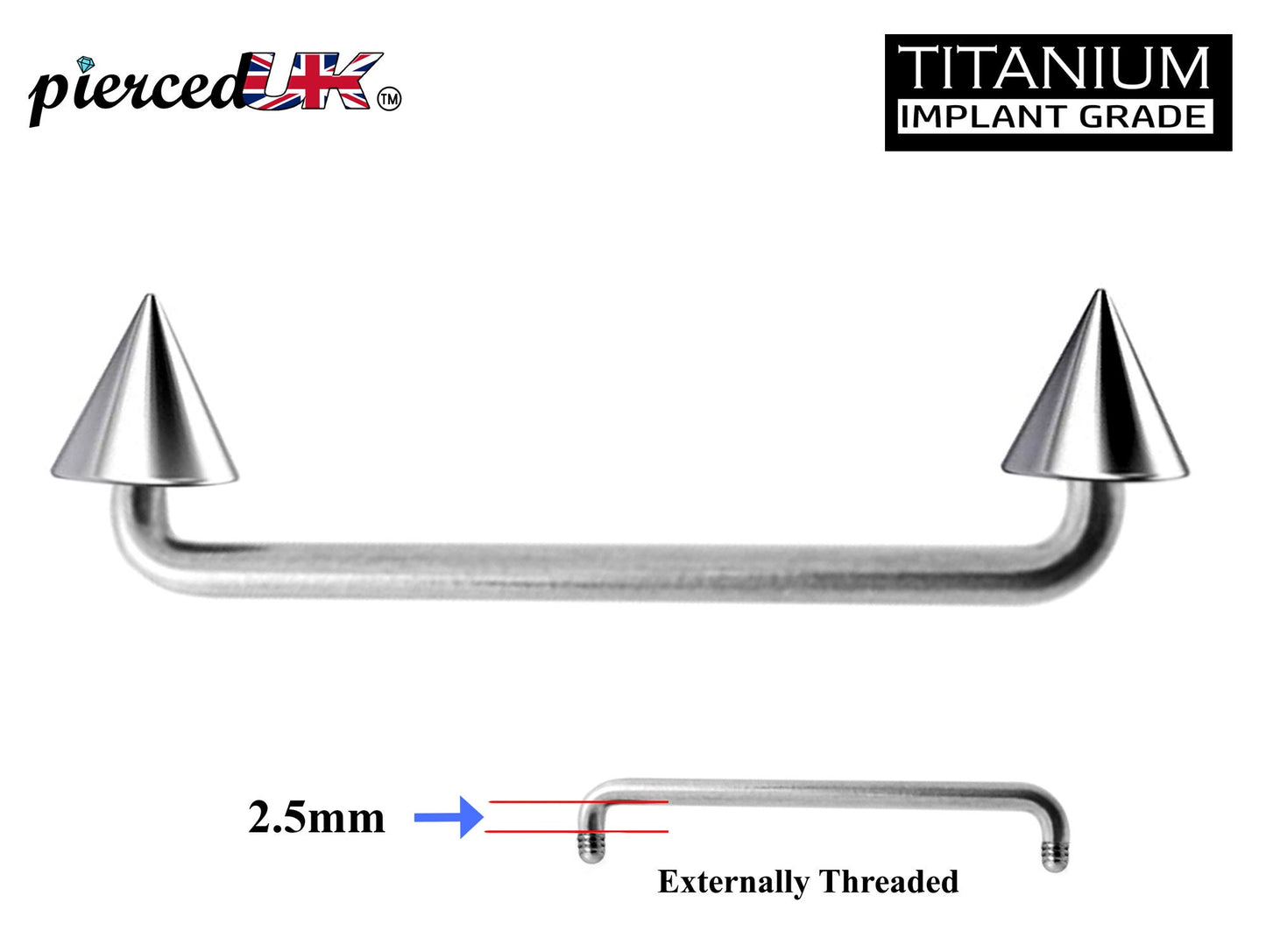 Titanium Spike Surface Piercing, Staple Barbell - Dermal Bar for Skin Piercing Body Modification and Body Jewellery