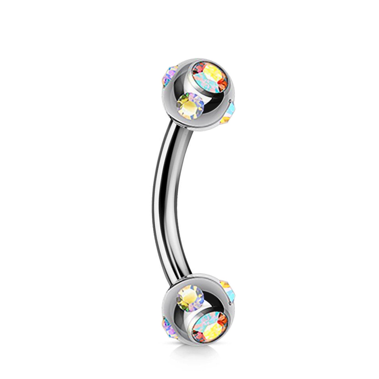 Curved Barbell - Multi Stone Set Barbell Piercing - 18g 16g 14g - Piercing for Cartilage, eyebrow piercing, Daith, Tragus, Helix and More.