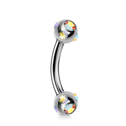 Curved Barbell - Multi Stone Set Barbell Piercing - 18g 16g 14g - Piercing for Cartilage, eyebrow piercing, Daith, Tragus, Helix and More.