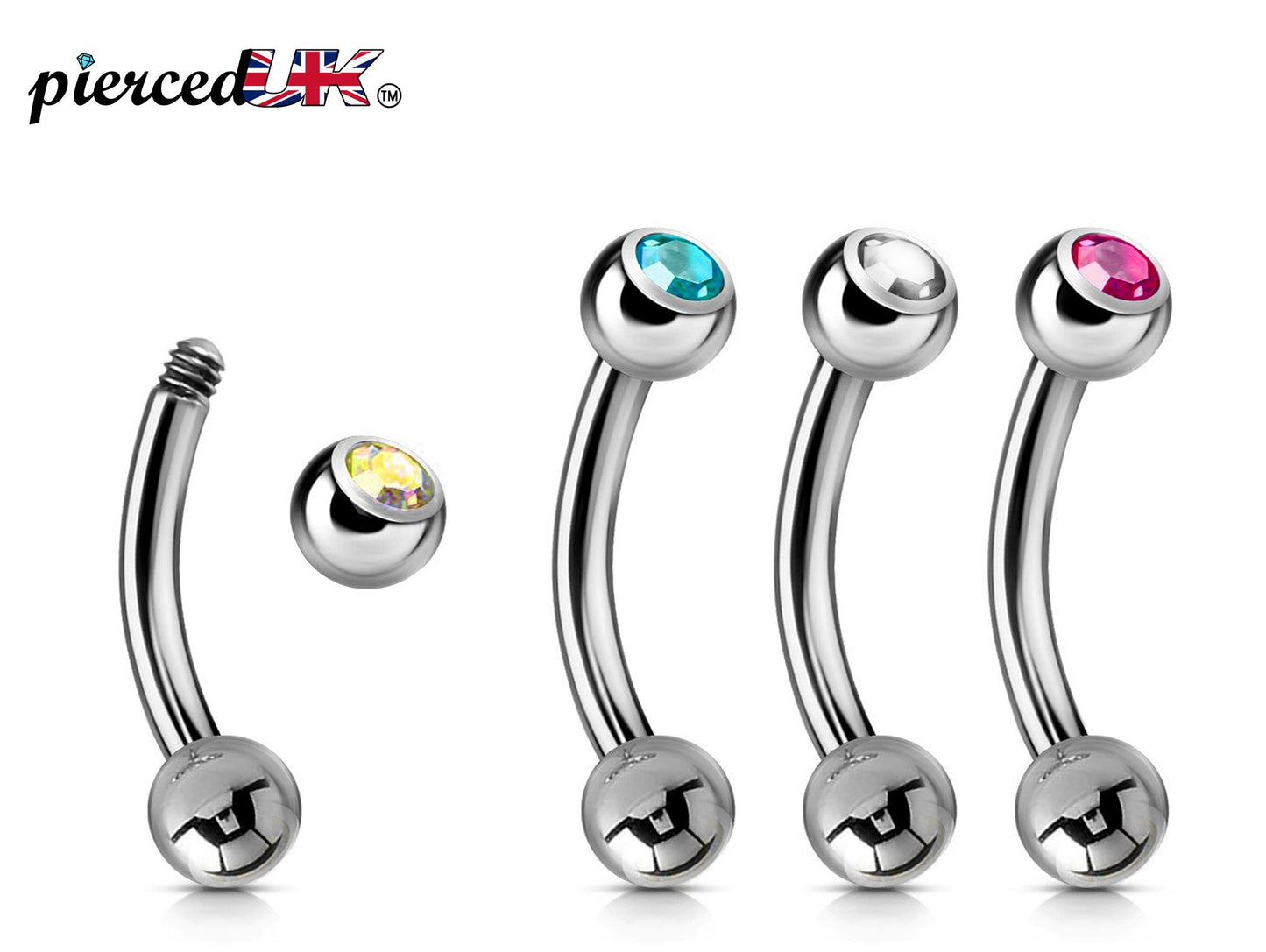 Curved Barbell, Barbell Piercing - Single Jeweled Bent Barbell - 18g 16g 14g - Piercing for belly ring, eyebrows, Ear, Tragus, Helix
