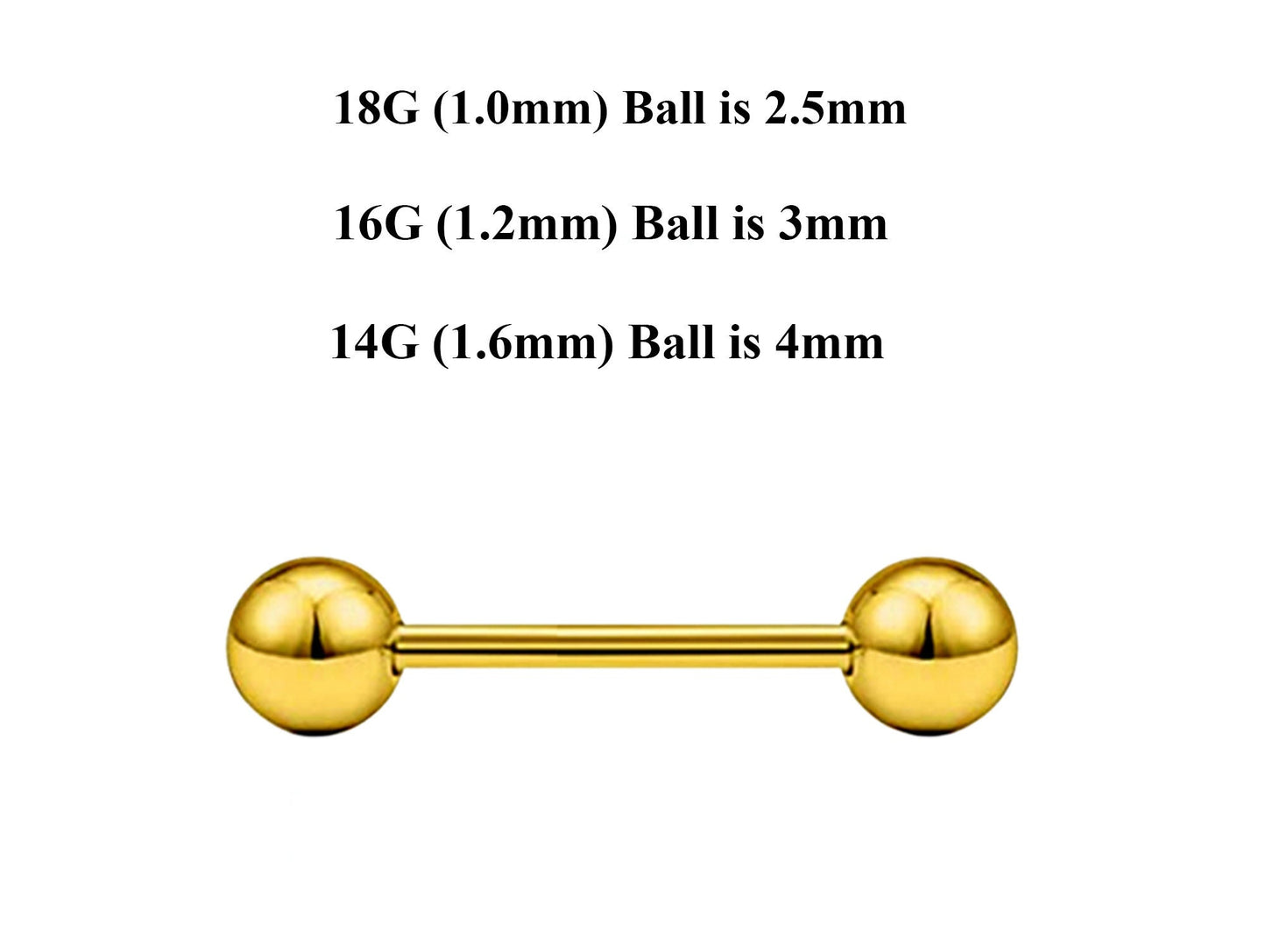 Gold Barbell Stud, Industrial Piercing – Custom Barbell Piercing 18g, 16g, 14g Body Jewellery for Nipple, Eyebrow, Tongue Bar and More