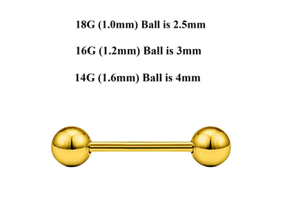 Gold Barbell Stud, Industrial Piercing – Custom Barbell Piercing 18g, 16g, 14g Body Jewellery for Nipple, Eyebrow, Tongue Bar and More