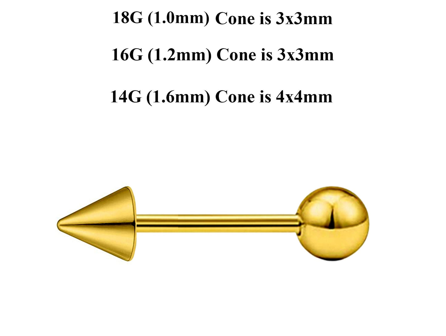 Gold Barbell Stud, Industrial Piercing – Custom Barbell Piercing 18g, 16g, 14g Body Jewellery for Nipple, Eyebrow, Tongue Bar and More