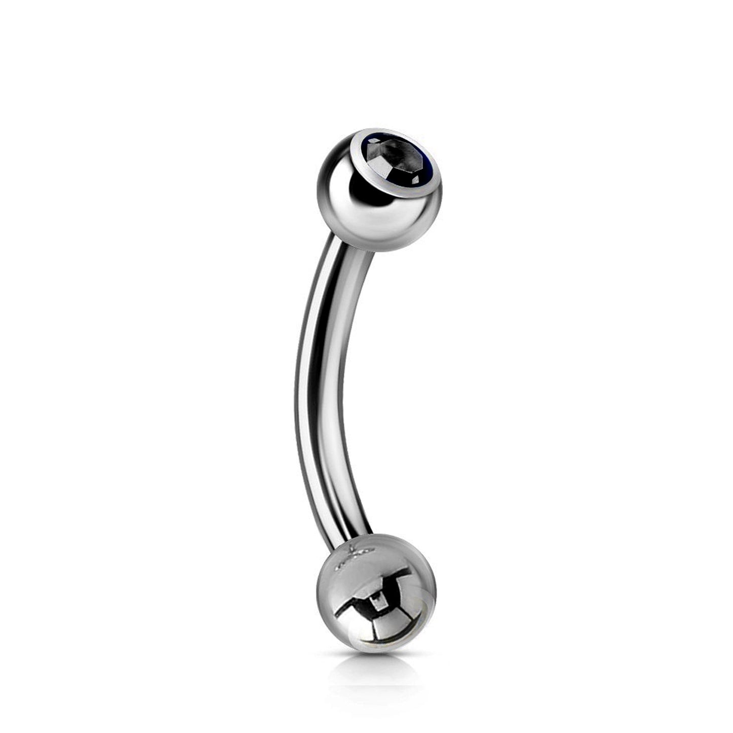 Curved Barbell, Barbell Piercing - Single Jeweled Bent Barbell - 18g 16g 14g - Piercing for belly ring, eyebrows, Ear, Tragus, Helix