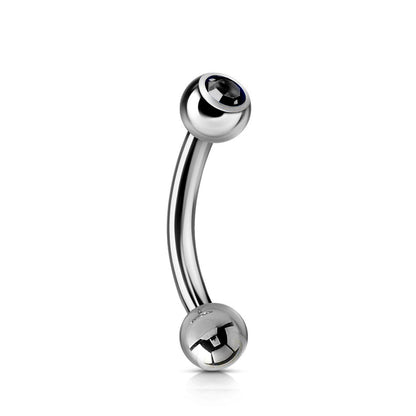 Curved Barbell, Barbell Piercing - Single Jeweled Bent Barbell - 18g 16g 14g - Piercing for belly ring, eyebrows, Ear, Tragus, Helix