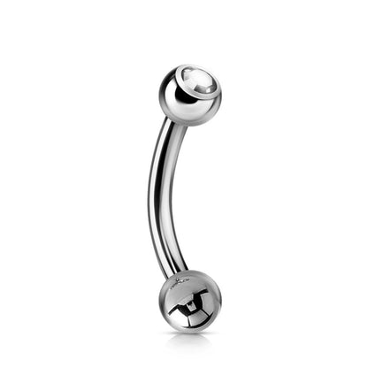 Curved Barbell, Barbell Piercing - Single Jeweled Bent Barbell - 18g 16g 14g - Piercing for belly ring, eyebrows, Ear, Tragus, Helix