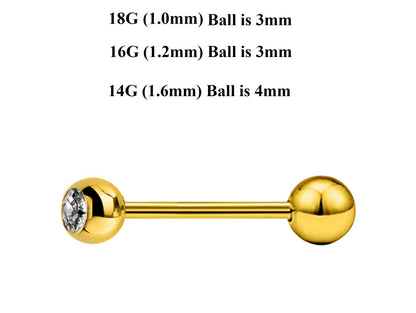 Gold Barbell Stud, Industrial Piercing – Custom Barbell Piercing 18g, 16g, 14g Body Jewellery for Nipple, Eyebrow, Tongue Bar and More