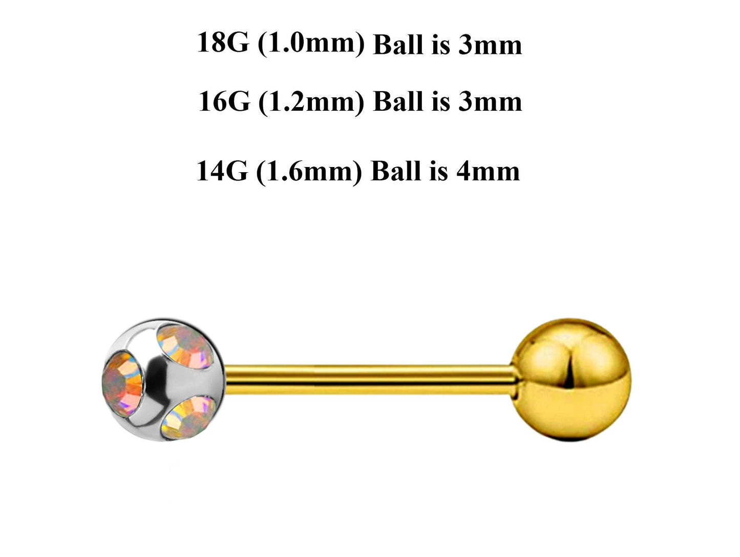 Gold Barbell Stud, Industrial Piercing – Custom Barbell Piercing 18g, 16g, 14g Body Jewellery for Nipple, Eyebrow, Tongue Bar and More