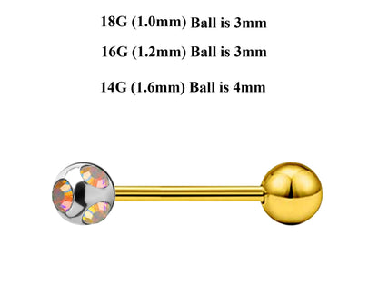 Gold Barbell Stud, Industrial Piercing – Custom Barbell Piercing 18g, 16g, 14g Body Jewellery for Nipple, Eyebrow, Tongue Bar and More