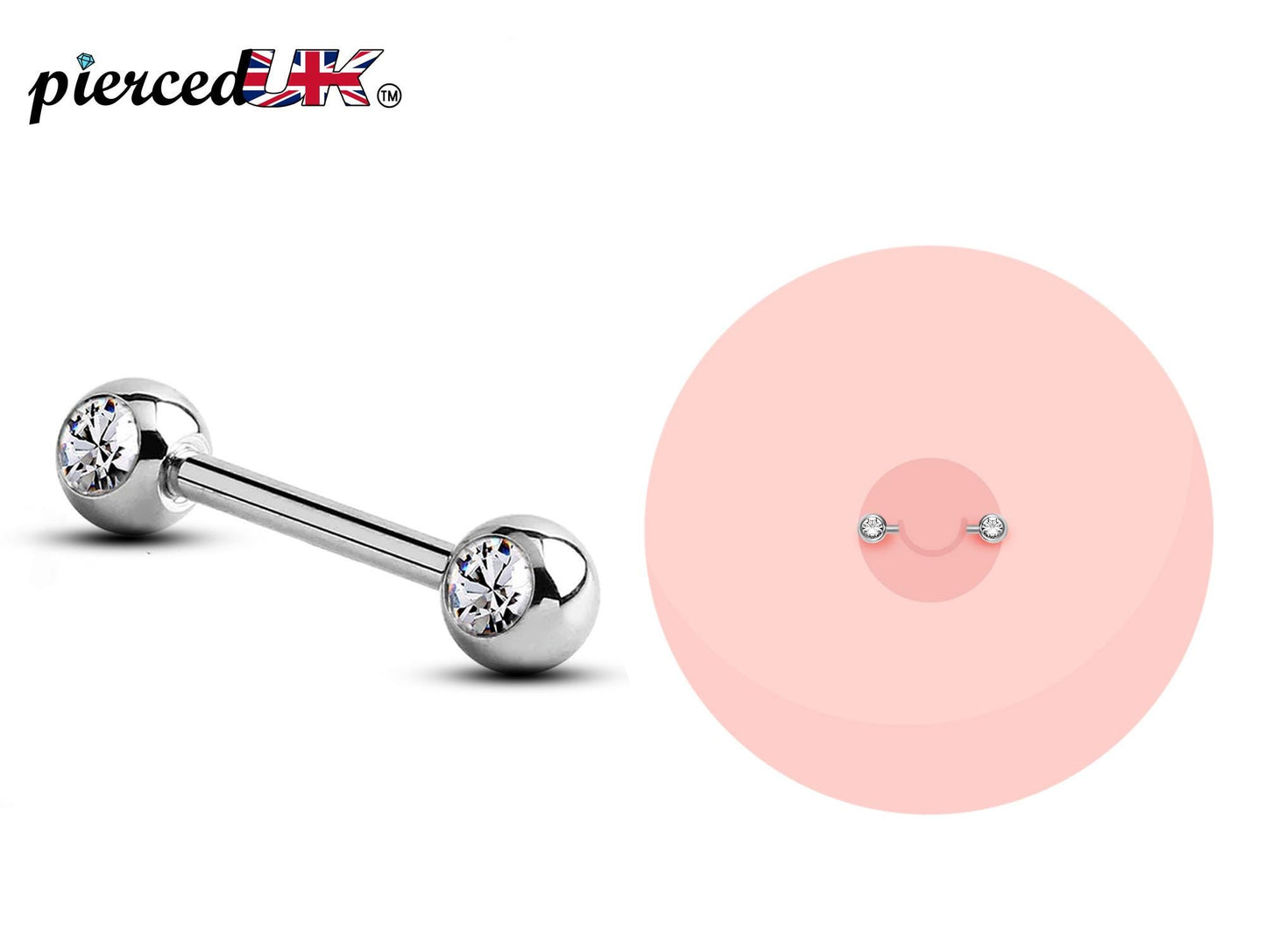 Nipple Front Face Barbell, Nipple Jewelry – 14g Nipple Bar with CZ Clear Crystals - Nipple Rings, Nipple Piercing Body Jewellery