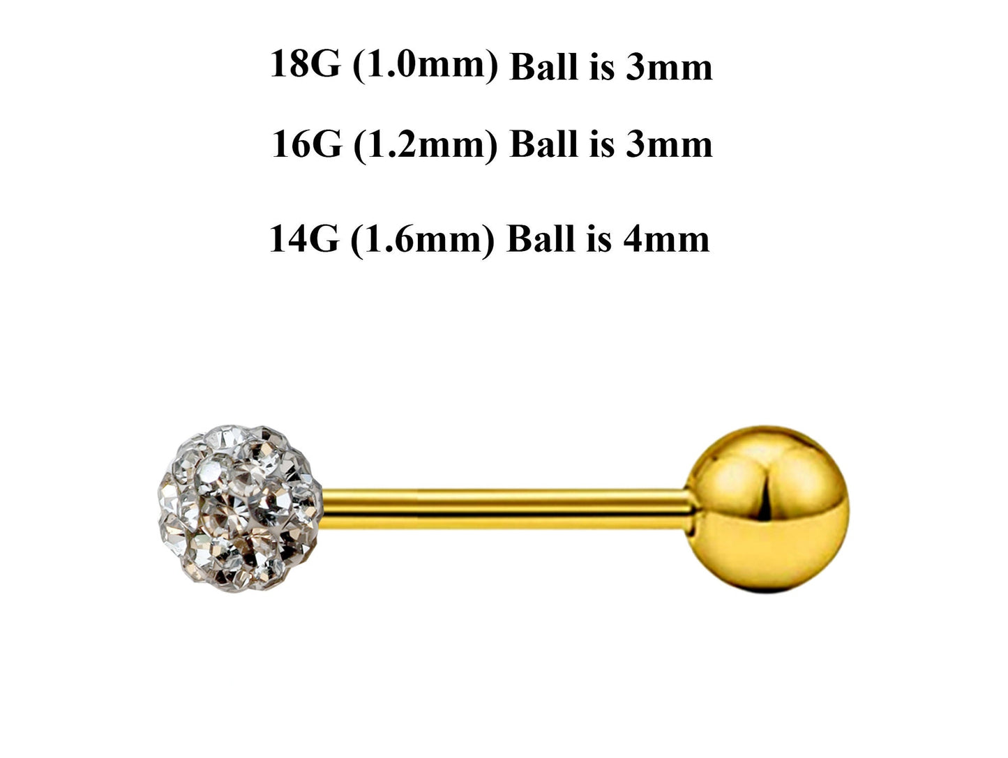 Gold Barbell Stud, Industrial Piercing – Custom Barbell Piercing 18g, 16g, 14g Body Jewellery for Nipple, Eyebrow, Tongue Bar and More