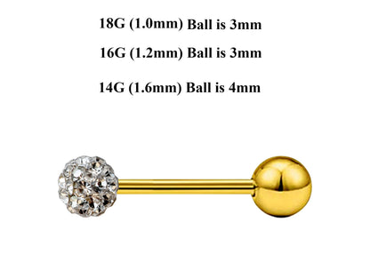 Gold Barbell Stud, Industrial Piercing – Custom Barbell Piercing 18g, 16g, 14g Body Jewellery for Nipple, Eyebrow, Tongue Bar and More