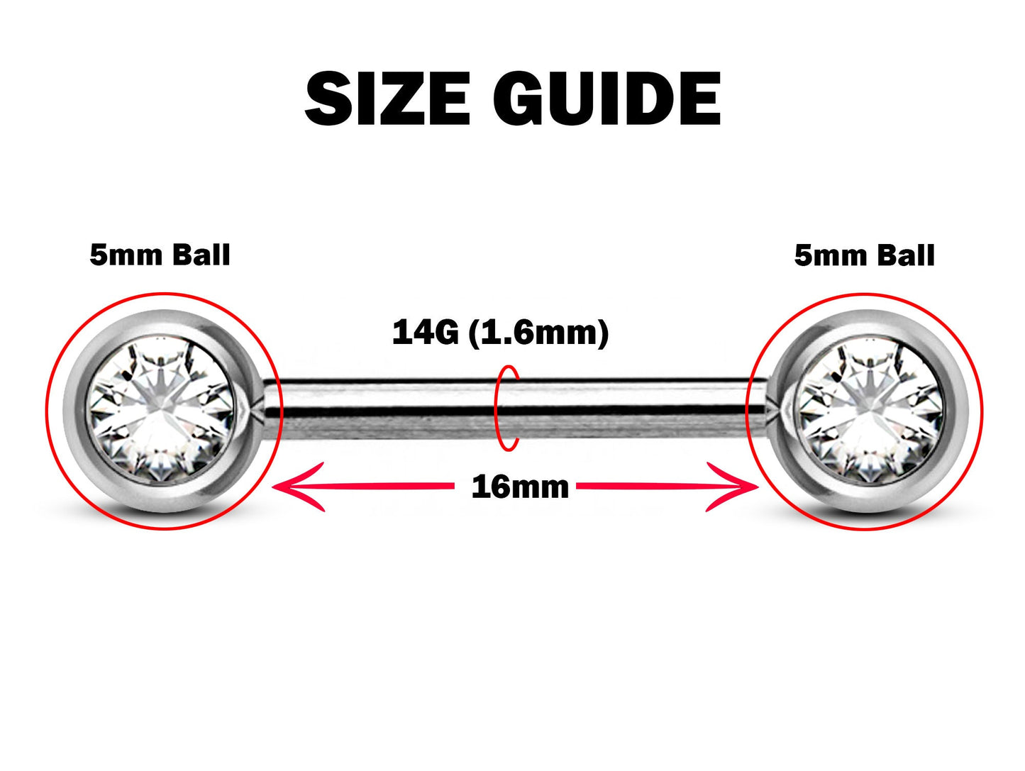 Nipple Front Face Barbell, Nipple Jewelry – 14g Nipple Bar with CZ Clear Crystals - Nipple Rings, Nipple Piercing Body Jewellery