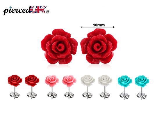 Rose Stud Earrings - Lovely Rose design and Look Really Pretty - Resin Rose Flower Earrings for all Occasions