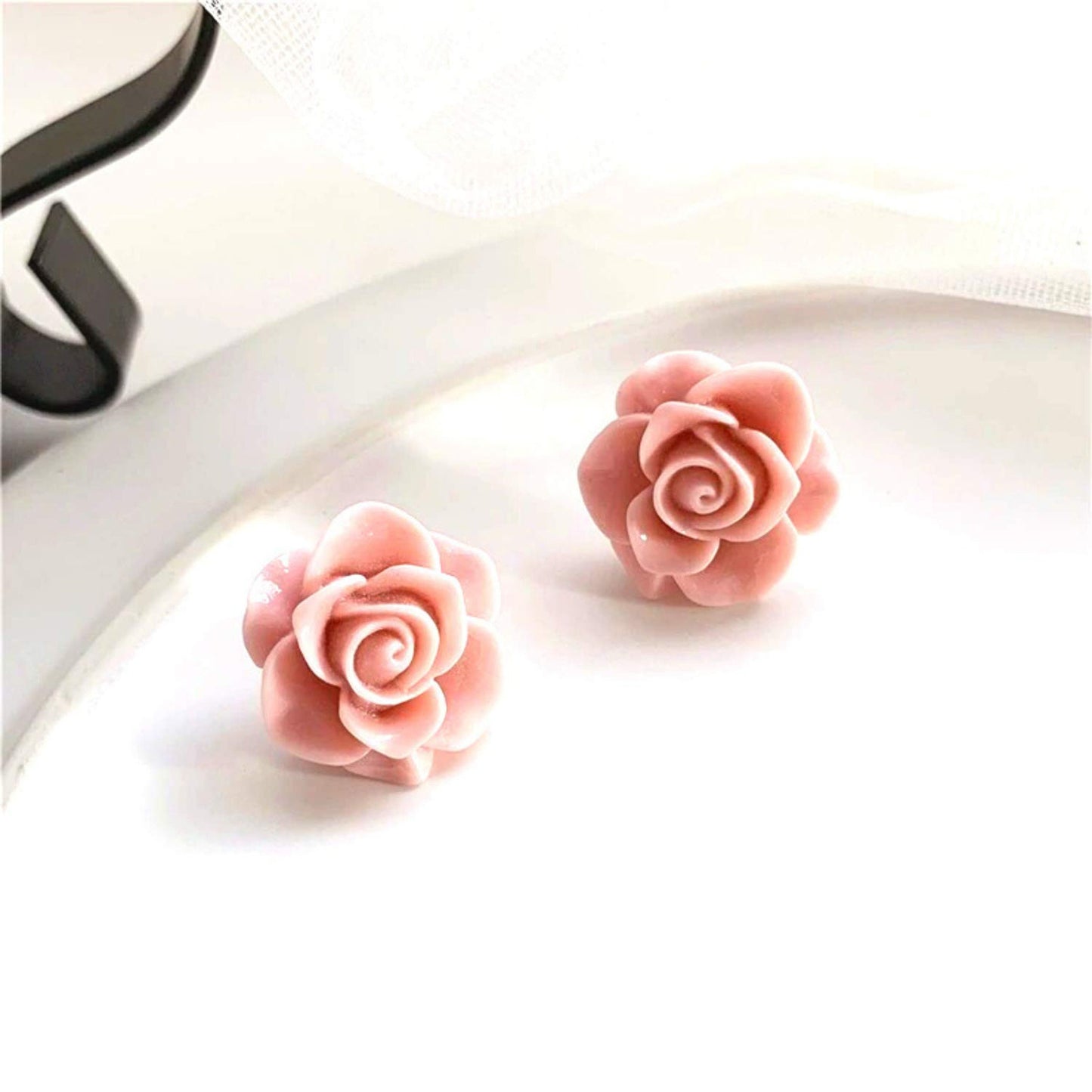 Rose Stud Earrings - Lovely Rose design and Look Really Pretty - Resin Rose Flower Earrings for all Occasions